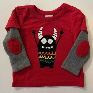 Hanna Andersson Elbow Patch Red Monster Top Size 3/6M 60cm